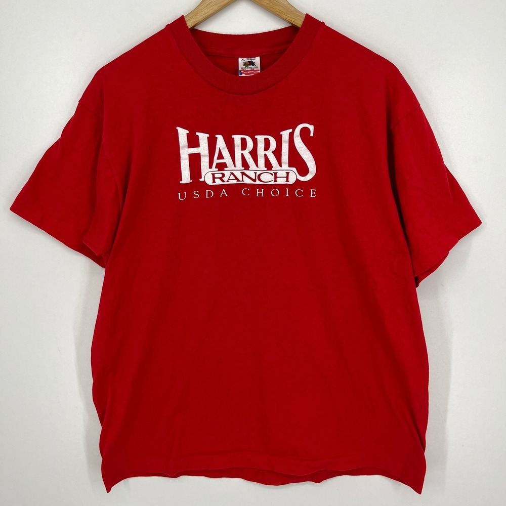 Fruit of the Loom Harris Ranch USDA Choice Red Graphic T-Shirt Mens XL Vintage